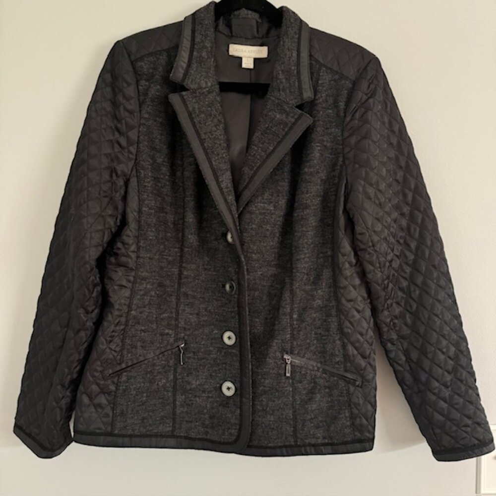 Laura Ashley Wool Quilted Sleeve Gray and Black Jacket Size Large